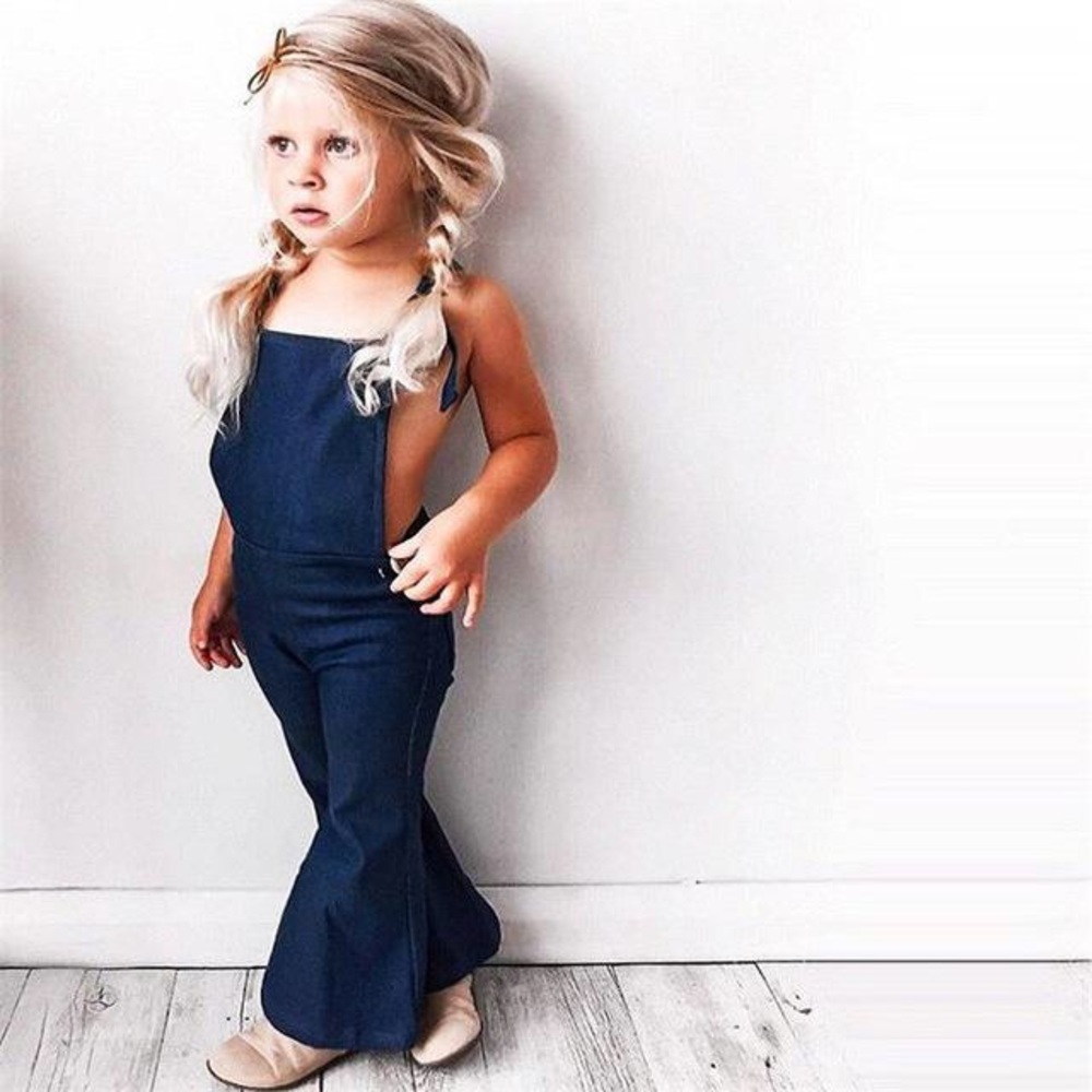 AMELIA DENIM OVERALL BELL BOTTOM ROMPER